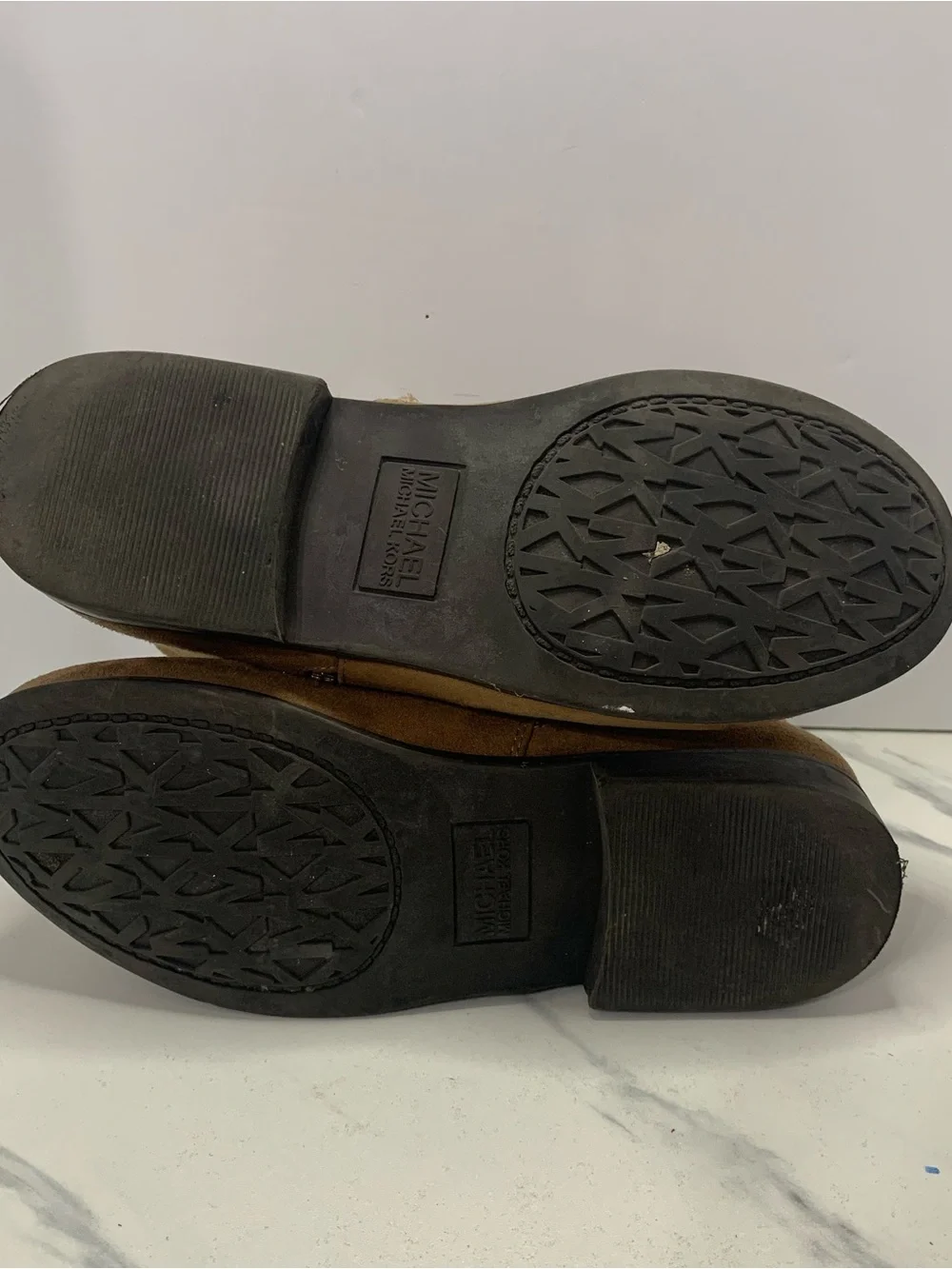 Girls Michael Kors Cognac Suede Ankle Booties with MK Charm size 4